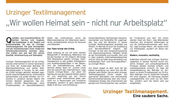Urzinger Textilmanagement in der Wirtschaftszeitung des Wochenblatts Landshut
